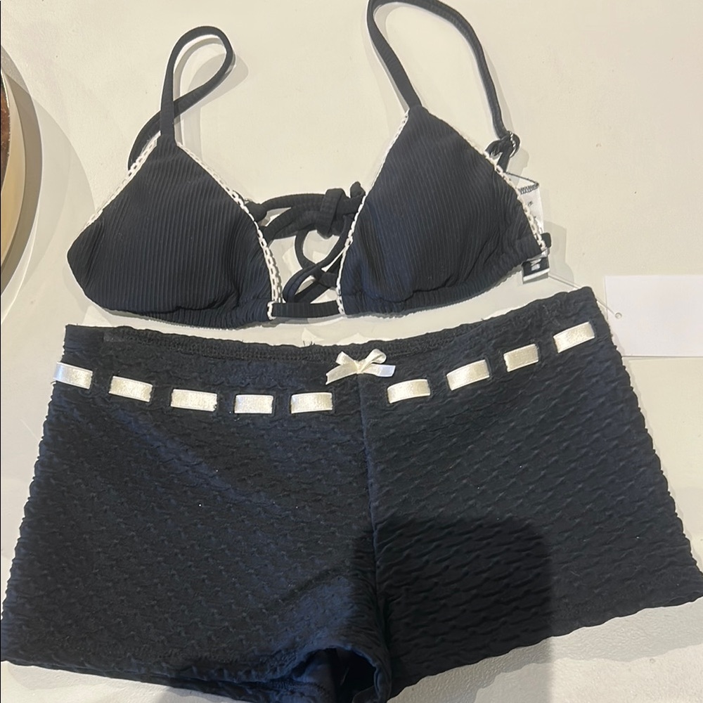 Black Bikini Set with White Accents